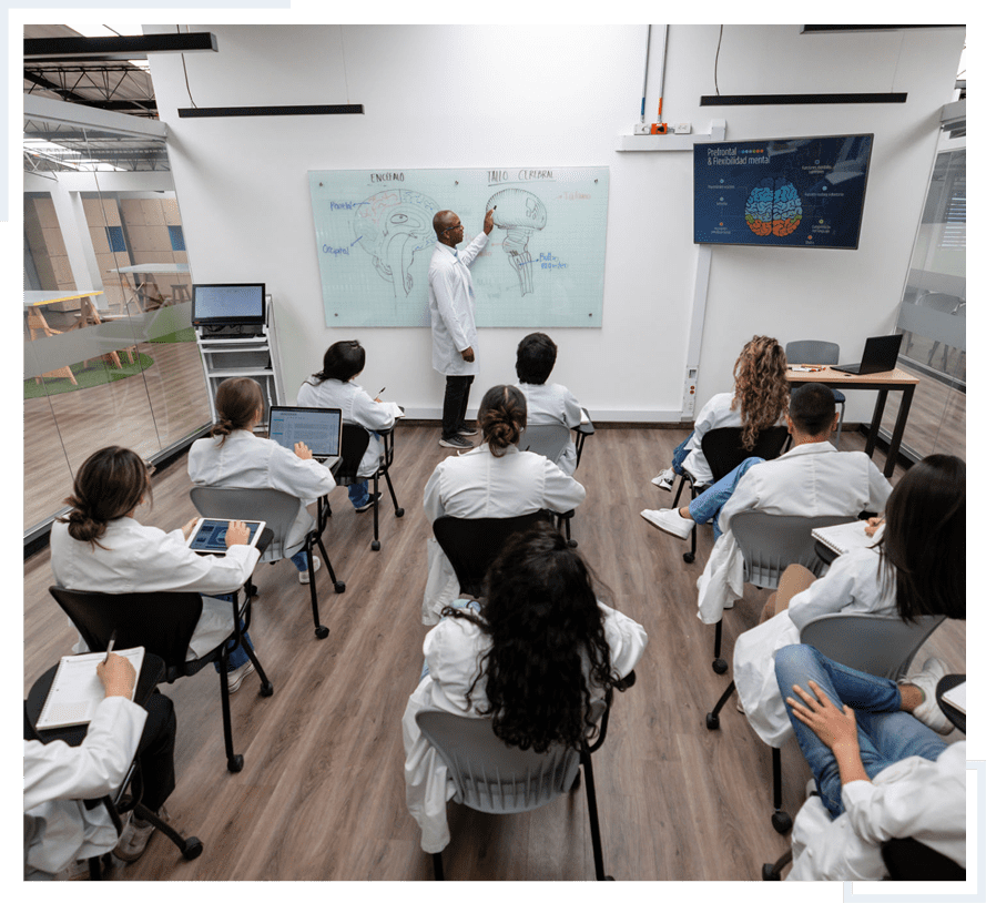 Medical students attending anatomy lecture